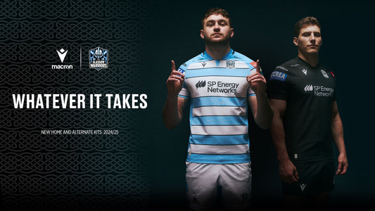 Black, blue and white united by the Celtic knot in the new Macron kits of the Glasgow Warriors