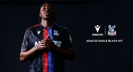 Spray effect on black background in the new Crystal Palace FC ‘Eagle Black Kit’ by Macron